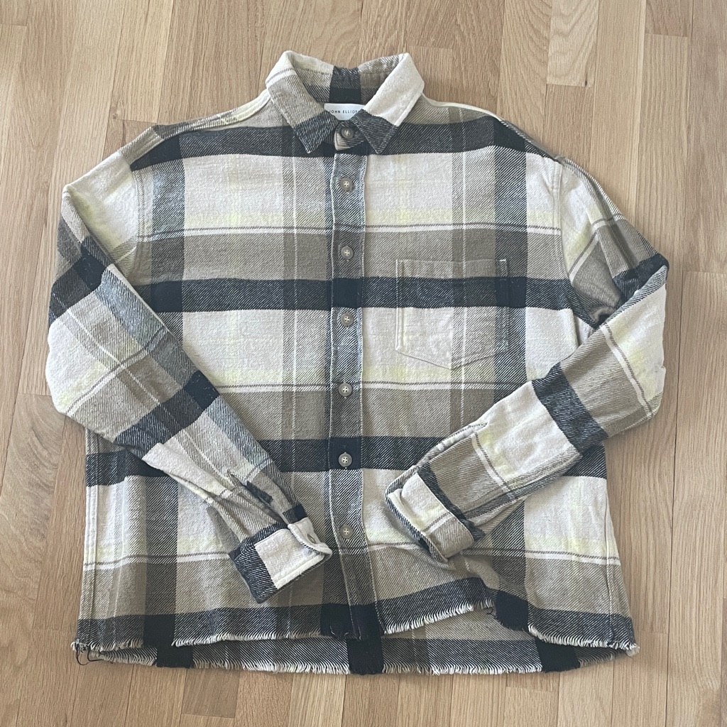 John Elliott Men's Plaid Button-Up Shirt Jacket - Cream & Black - Size 1 (Small)